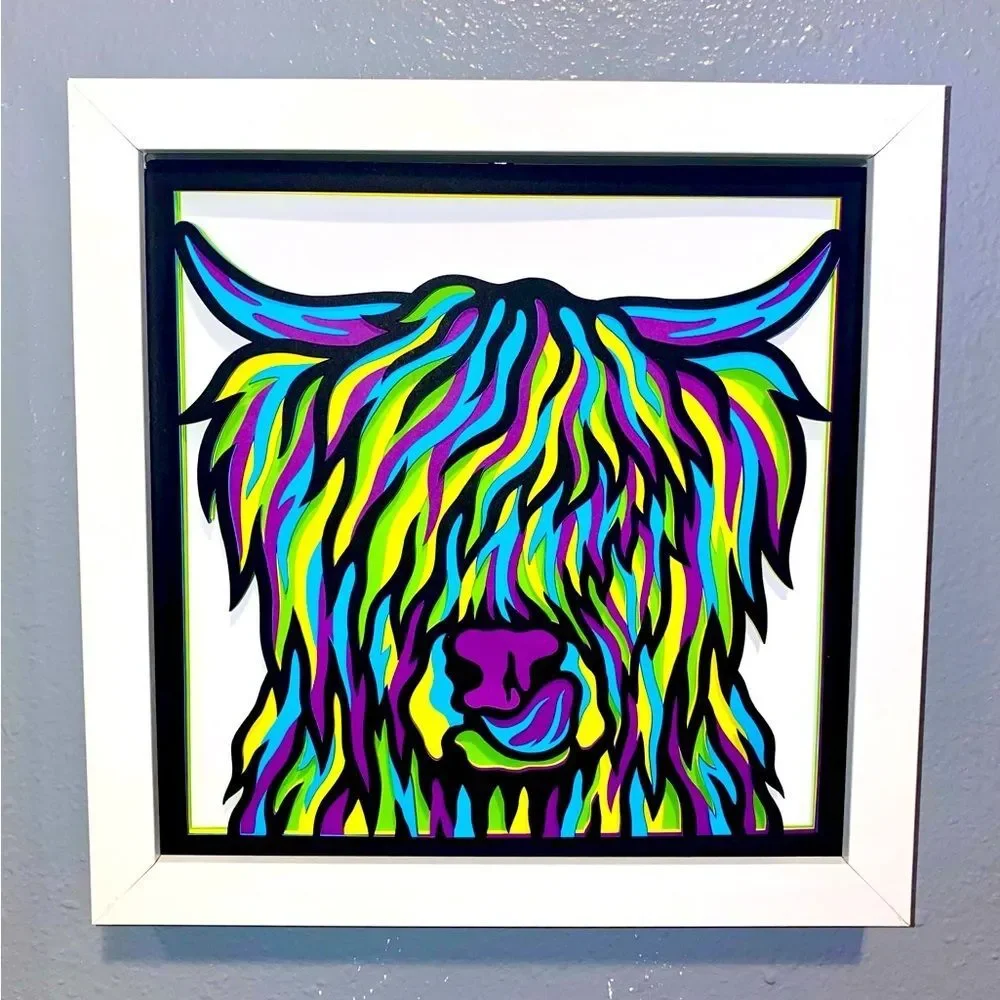 3D Highland Cow Multicolor Shadowbox